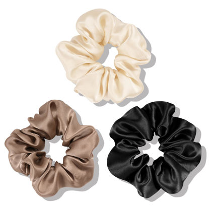 Picture of OLESILK 100% Mulberry Silk-Scrunchies for Hair Sleep, Women Grils Silk Hair Ties for Frizz & Breakage Curly Hair, No Damage, Elastics Ponytail Holder, 3 Pack