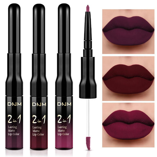 Picture of evpct 3Pcs Dark Deep Red Purple Plum Black Cherry Lip Tint Stain peel off 24 hr Matte Lip Liner and Lipstick Set for Women Waterproof Long Lasting labiales matte mate larga duracion listip 24 hours
