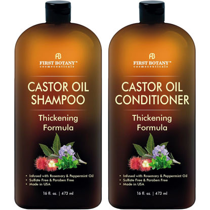 Picture of Castor Oil Shampoo and Conditioner - An Anti Hair Loss Set Thickening formula For Hair Regrowth, Anti Thinning Sulfate Free For Men & Women Anti Dandruff Treatment - 16 oz