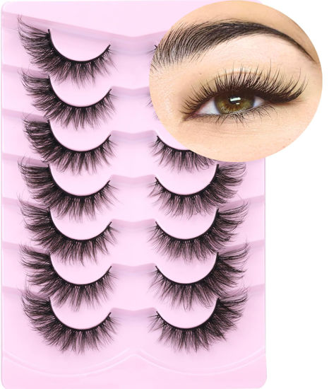 Picture of False Lashes Natural Look Fluffy Faux Mink Eyelashes Wispy Fox Eye Lashes That Look Like Extensions 3D Mink Lashes Natural Strip Lashes Pack by Kiromiro