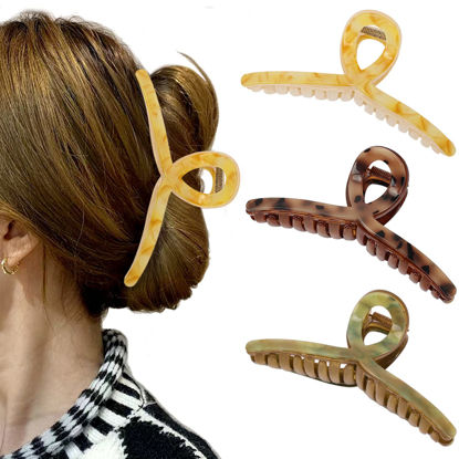 Picture of Big Butterfly Hair Claw Clips - 5.1" Acetate Jelly Clips for Women, Larger Size Hair Accessories for Long Thick Hair, 3 Pcs