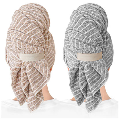Picture of ROLSHOL 2 Packs Large Microfiber Hair Towels for Women, Super Absorbent & Quick Dry Hair Towel Wrap for Curly Hair Long & Short Hair- Anti-Frizz Hair Turbans for Wet Hair - 27.5''*39.4