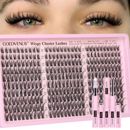 Picture of Lash Clusters Kit Wispy Eyelash Clusters Lashes Natural DIY Lash Extension Kit 10-16mm Cluster Eyelash Extensions Kit 300pcs C Curl Individual Lashes Cluster Eyelashes for Eyelash Extension Goddvenus