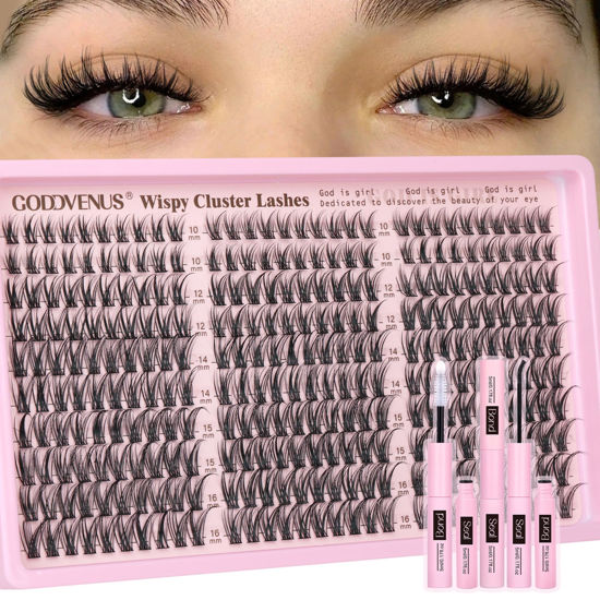 Picture of Lash Clusters Kit Wispy Eyelash Clusters Lashes Natural DIY Lash Extension Kit 10-16mm Cluster Eyelash Extensions Kit 300pcs C Curl Individual Lashes Cluster Eyelashes for Eyelash Extension Goddvenus