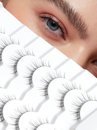 Picture of Natural Lashes Short Eyelashes Wispy Natural Lashes Thin Band Strip Lashes 10MM Short Eyelashes Natural Look 3D Volume Lashes 7 Pair Fake Lashes Siligli