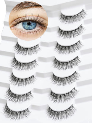 Picture of Lashes Wispy False Eyelashes Natural Look 10mm Short Lashes with Thin Band Siligli Fake Eyelashes 3D Volume Lashes Natural Short Eyelashes 7 Pair