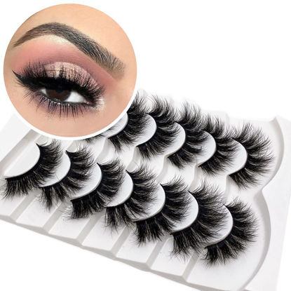 Picture of Veleasha False Eyelashes Wispy Faux Mink Lashes Fluffy Handmade Fake Eyelashes Natural Look 7 Pairs Pack Luxury Cat Eye Lashes (801)