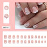 Picture of Square Press on Nails Short - LPOODDNU Flower Design Short Fake Nails Press ons, 24 Pcs Glossy Pink French Acrylic Nails Full Cover Glue on Nails Spring Summer Stick on Nails for Women