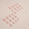 Picture of Square Press on Nails Short - LPOODDNU Flower Design Short Fake Nails Press ons, 24 Pcs Glossy Pink French Acrylic Nails Full Cover Glue on Nails Spring Summer Stick on Nails for Women