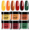 Picture of AZUREBEAUTY Dip Powder Nail Set Orange Gold Red Shimmery Green Glitter 6 Colors Dipping Powder Starter Kit French Nail Art Manicure DIY Salon, No Need Nail Lamp Cured