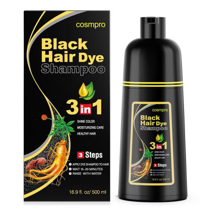 Picture of cosmpro Black Hair Dye Shampoo 3 in 1 for Women/Men for Gray Coverage Instant Hair Color Shampoo Natural Herbal Semi Permanent Champu Para Cana