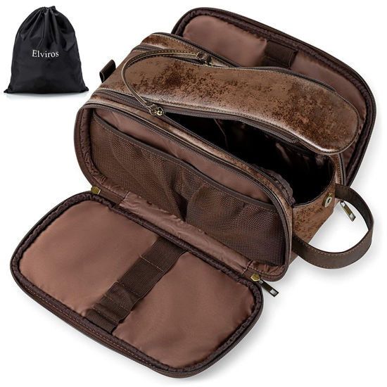 Picture of Elviros Toiletry Bag for Men, Large Travel Shaving Dopp Kit Water-resistant Bathroom Toiletries Organizer PU Leather Cosmetic Bags (Medium, Chocolate)