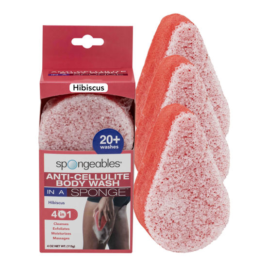 Picture of Spongeables Anti Cellulite Body Wash in a 20+ Wash Sponge, Hibiscus, 3 Count