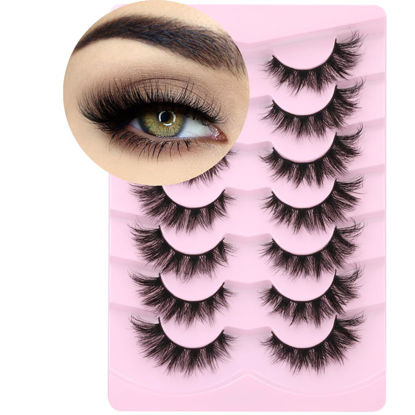 Picture of Mink Lashes Fluffy False Eyelashes Wispy 3D Volume Cat Eye Faux Mink Eyelashes Natural Look 18mm Strip Eyelashes Pack 7 Pairs by Kiromiro