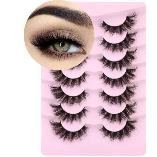 Picture of Mink Lashes Fluffy False Eyelashes Wispy 3D Volume Cat Eye Faux Mink Eyelashes Natural Look 18mm Strip Eyelashes Pack 7 Pairs by Kiromiro
