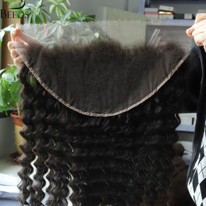 Picture of BEEOS 13x6 Skinlike Real HD Lace Frontal Deep Wave 0.10mm Ultra-thin Ear to Ear Invisible Melted Lace Frontal Pre-plucked Natural Hairline Virgin Human Hair 20 Inch