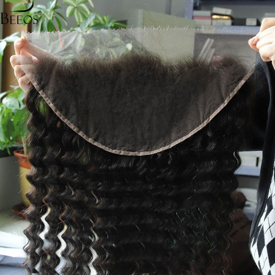 Picture of BEEOS 13x6 Skinlike Real HD Lace Frontal Deep Wave 0.10mm Ultra-thin Ear to Ear Invisible Melted Lace Frontal Pre-plucked Natural Hairline Virgin Human Hair 20 Inch