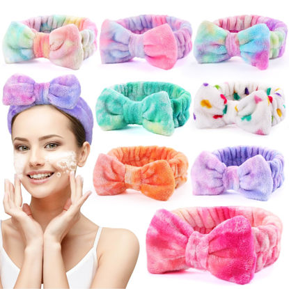 Picture of UMIKU 8 Pack Women's Soft Coral Fleece Headbands - Makeup Headwraps with Bow, Head Wraps for Facial Washing, Skincare, and Spa Gifts or Party Favors