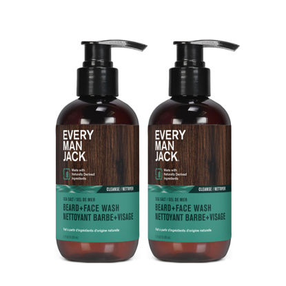 Picture of Every Man Jack Beard + Face Wash - Subtle Sea Salt Fragrance - Deep Cleans, Conditions, and Softens Your Beard and Skin Underneath - Naturally Derived with Coconut Oil, Glycerin, and Coconut - 6.7-fl oz (2 Pack)