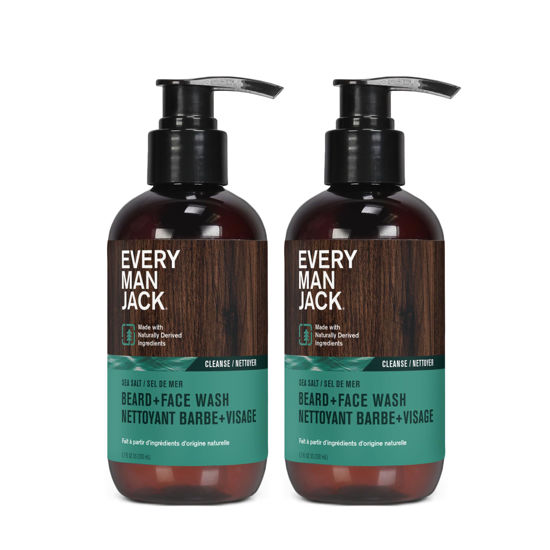 Picture of Every Man Jack Beard + Face Wash - Subtle Sea Salt Fragrance - Deep Cleans, Conditions, and Softens Your Beard and Skin Underneath - Naturally Derived with Coconut Oil, Glycerin, and Coconut - 6.7-fl oz (2 Pack)