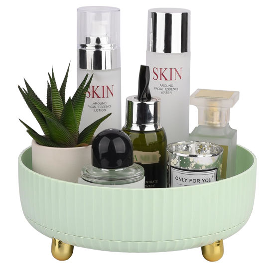 Picture of Anyoifax Makeup Perfume Organizer Tray 360 Degree Rotating Lazy Susan Skincare Lotion Organizer Spinning Cosmetics Storage for Dresser, Vanity, Bathroom Countertop, Small Light Green