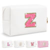 Picture of Small Personalized Initial A-Z Patch Makeup Bag,White Cute PU Leather Glitter Letter Cosmetic Bag for Teen Girls,Travel Toiletry Bag with Zipper,Preppy Monogrammed Birthday Gift for Daughter Niece Z