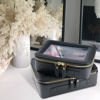 Picture of Aveniee Clear Makeup Bag Organizer, Portable Travel Toiletry Cosmetic Bag Case for Women, Heavy Duty Make Up Pouch with Transparent Vinyl Windows & Gold Zippers(Black)