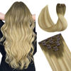 Picture of DOORES Hair Extensions Clip in, Light Ash Brown to Light Blonde Highlighted Golden Blonde 18 Inch120g 7pcs, Remy Clip in Human Hair Extensions Natural Hair Extensions Thick Hair Extensions