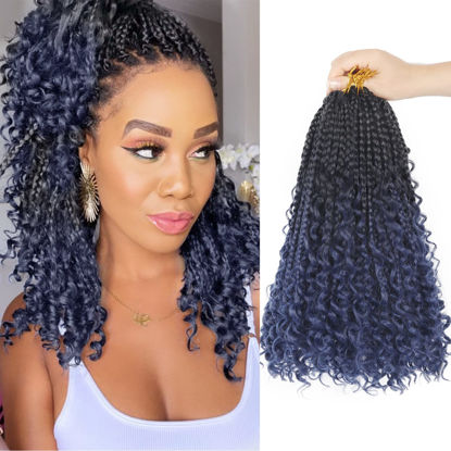 Picture of Goddess Box Braids Crochet Hair With Curly Ends 14 Inch Bohomian Box Braids Crochet Braids 8 Packs 3X Crochet Braids Synthetic Braiding Hair Extension for Black Women (14 Inch (Pack of 8), MDark Blue)