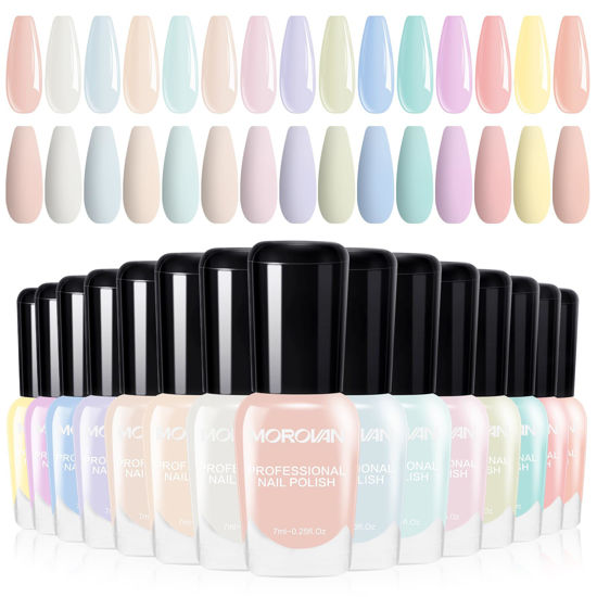 Picture of Morovan Fingernail Nail Polish Set: 15 Colors Pastel Macaron Nail Polish Kit Quick Dry Toe Finger Nail Polish Pcak Easter Gift For Women Girl