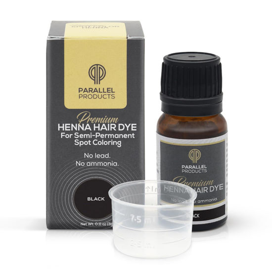 Picture of Parallel Products Spot Color Henna Kit - Henna Hair Dye - 3 grams - Tint for Professional Spot Coloring - With Mixing Dish - Covers Grey Hair - Root Touch Up (Black)