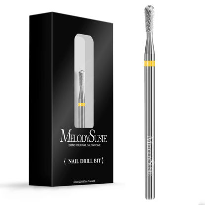 Picture of MelodySusie Cuticle Clean Nail Drill Bit 3/32'', Professional Safety Carbide Under Nail Cleaner Nail Bit for Cuticle Dead Skin Nail Prepare, Two Way Rotate, Manicure Nail Salon Supply, Pear Shape