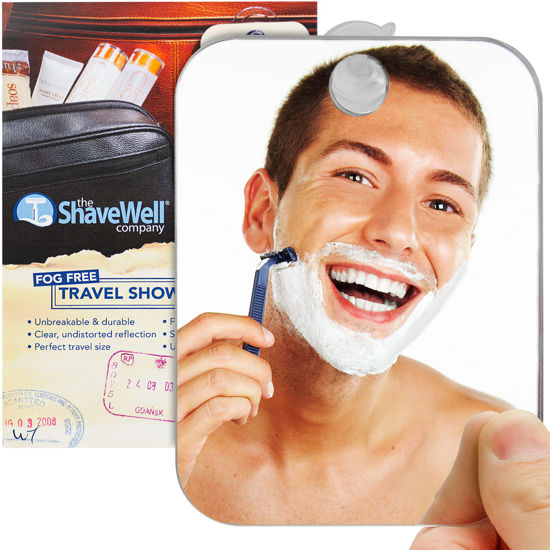 Picture of The Shave Well Company Anti-Fog Shaving Mirror for Travel | Fogless Bathroom Shower Mirror with Handheld Option for Men and Women | Hanging Shower Mirror Includes Long-Lasting Reusable Suction Cup