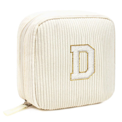 Picture of Cute Pink Initial Make Up Bag Travelling, Personalized Makeup Bag with Zipper Mini Makeup Pouch Travel Accessories Birthday Gift Friends Female Mom Teacher Sweet Gifts Daughter Gifts (Letter D, Beige)