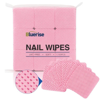 Picture of BLUERISE Lint Free Nail Wipes Pink 1200pcs Nail Polish Remover Pads Soft Absorbable Eyelash Extension Glue Cleaning Wipes