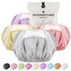 Picture of Shower Cap for Women Reusable Extra Large Shower Caps for Men Satin Double Layer EVA Waterproof Long Hair Caps(Silver Gray, Orchid, Gold, Pink 4 Pack)