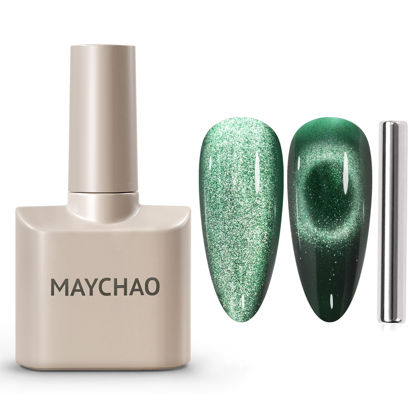Picture of MAYCHAO 15ML Cat Eye Gel Nail Polish 1Pc Green Gel Polish with Magnet Soak off Holographic Magnetic Nail Polish for Nail Art Manicure Salon DIY at Home, 0.5 OZ