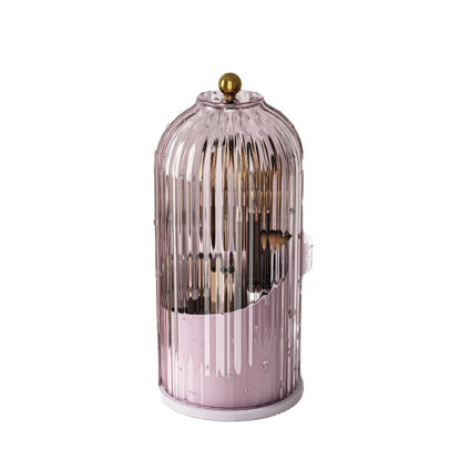 Picture of GAXmi Makeup Brush Holder with Lid Cosmetic Tools Organizer 360 Rotating Waterproof Dustproof Beauty Brushes Storage for Vanity, Pink-Purple