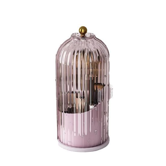 Picture of GAXmi Makeup Brush Holder with Lid Cosmetic Tools Organizer 360 Rotating Waterproof Dustproof Beauty Brushes Storage for Vanity, Pink-Purple