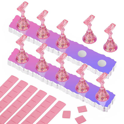 Picture of Nail Stand Acrylic Nail Art Display Stand Magnetic Nail Tips Practice Holder 54 Pcs Reusable Adhesive Putty for DIY Painting Nails Stand kit (Aurora Pink A)
