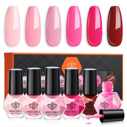 Picture of modelones Pink Nail Polish 6 Colors Hot Pink Tones Neon Pink Shades Magenta Light Soft to Dark 2025 Spring Nail Art Design for Women Girl Nail Lovers Valentine's Day Gift Salon DIY Manicure Kit