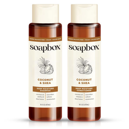 Picture of Soapbox Shampoo and Conditioner Set with Coconut Oil, Jojoba Oil, Aloe and Shea Butter to Moisturize and Nourish for All Hair Types, 16 Ounces Each (Pack of 2)