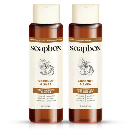 Picture of Soapbox Shampoo and Conditioner Set with Coconut Oil, Jojoba Oil, Aloe and Shea Butter to Moisturize and Nourish for All Hair Types, 16 Ounces Each (Pack of 2)