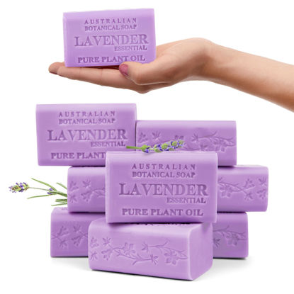 Picture of Australian Botanical Soap, Lavender with Essential Oil 6.6 oz. (187g) Soap Bars | Natural Soap Base | All Skin Types | Women & Men | Shea Butter Enriched Bar Soap - Pack of 8