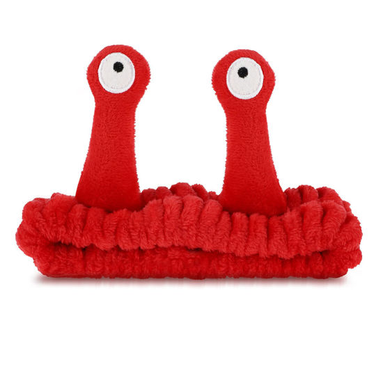 Picture of Face Wash Headband, Palm and Snail Spa Hair Bands Makeup Headbands Women Cartoon Cute Coral Fleece Elastic Headband Creative Hair Accessories for Washing Face Shower Sports Beauty Skincare (Red)