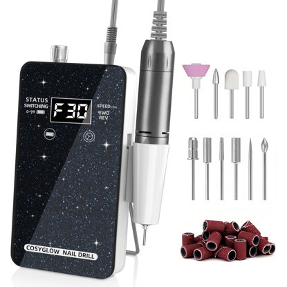 Picture of Professional Electric Nail Drill File: Glitter Portable Cordless E-File Nail Drill Kit with 11 Nail Drill Bits,30000 RPM Rechargeable Nail Drill Machine E File for Acrylic Nails Gel Polishing(Black)