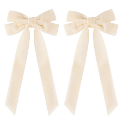 Picture of 2PCS Velvet Hair Bows White Hair Ribbon Clips Big Fall Alligator Clips Hair Accessories for Women Girls Toddlers Kids Baby