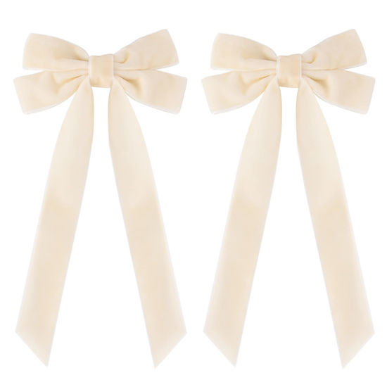 Picture of 2PCS Velvet Hair Bows White Hair Ribbon Clips Big Fall Alligator Clips Hair Accessories for Women Girls Toddlers Kids Baby