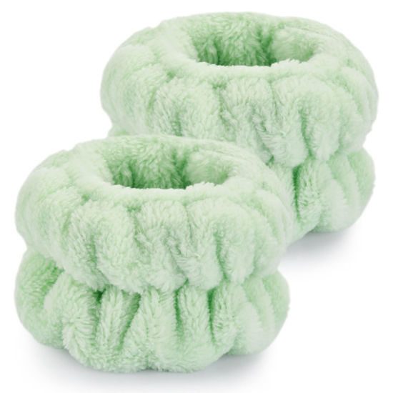 Picture of Dorbetar 2 Pcs Wrist Bands for Washing Face, Microfiber Wrist Towels for Washing Face, Spa Wristbands for Washing Face, Face Wash Wristbands, Arm Bands for Washing Face for Woman and Children（Green）
