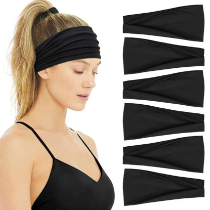 Picture of Huachi Black Buttery Soft Headbands - Athletic Hair Bands for Women's Workout, Yoga, and Exercise